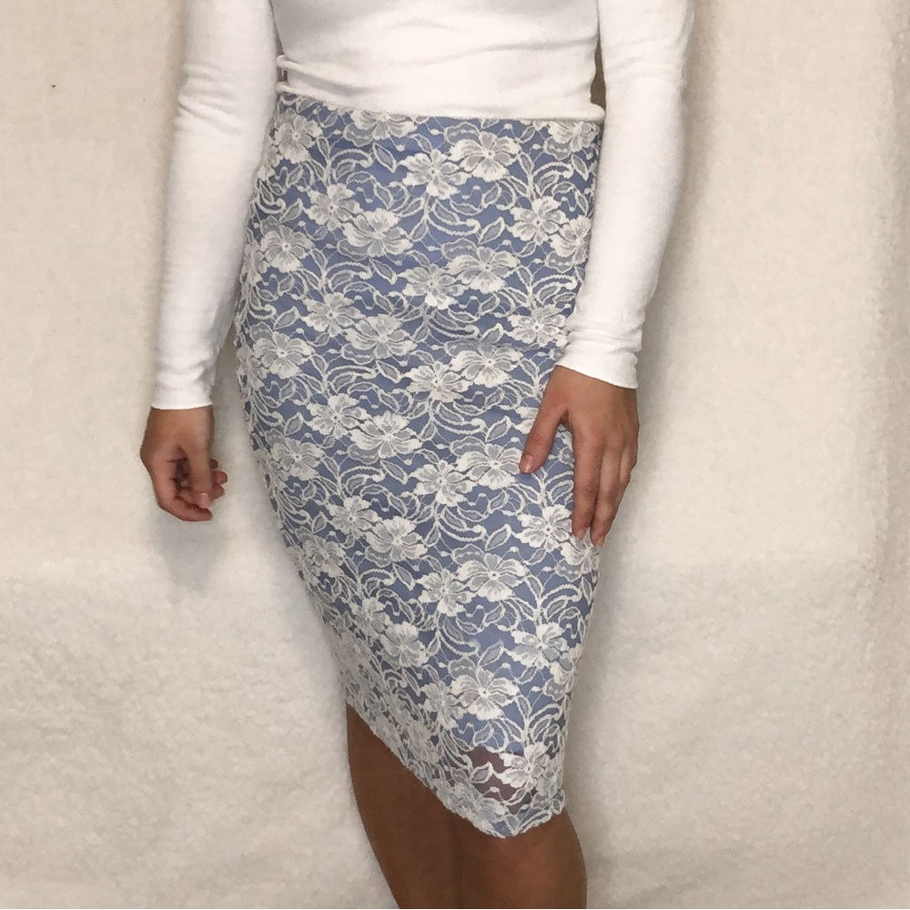 Blue/White Lace Floral Skirt